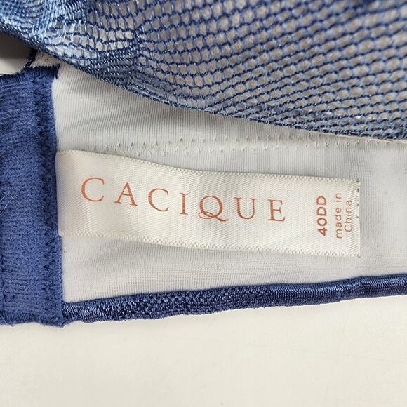 Cacique Blue Lace Underwire Lightly Lined Balconette Full Coverage Bra Size 40DD - Picture 2 of 4